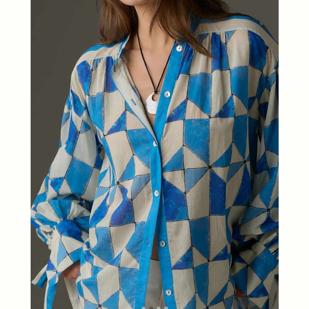 Hope for Flowers Blue and White Geometric Shirt